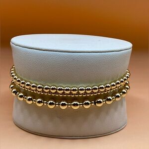 14K Gold Filled Beaded Bracelet Stack; Set/3; Water & sweat proof.